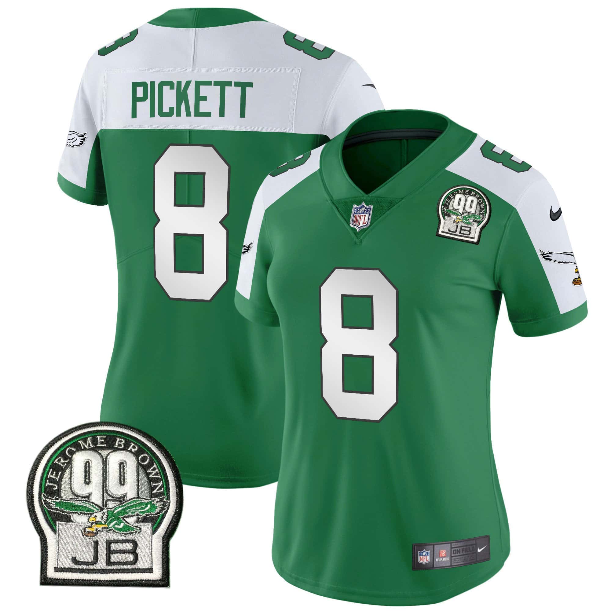 Women’s Eagles Jerome Brown Patch Kelly Green Alternate Jersey V2 – All Stitched – Kelly Alternate – Kenny Pickett