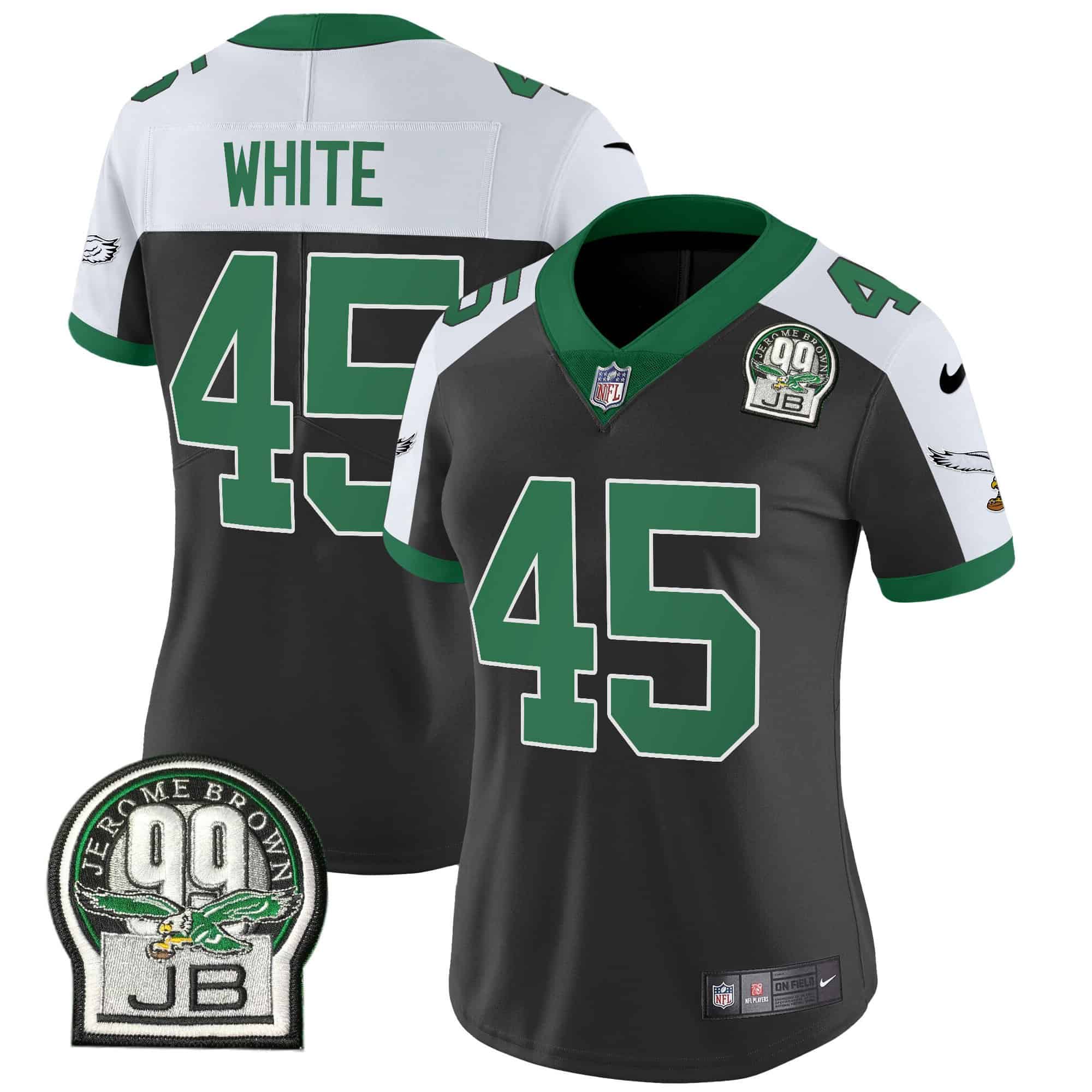 Women’s Eagles Jerome Brown Patch Kelly Green Alternate Jersey V2 – All Stitched – Black Alternate – Devin White