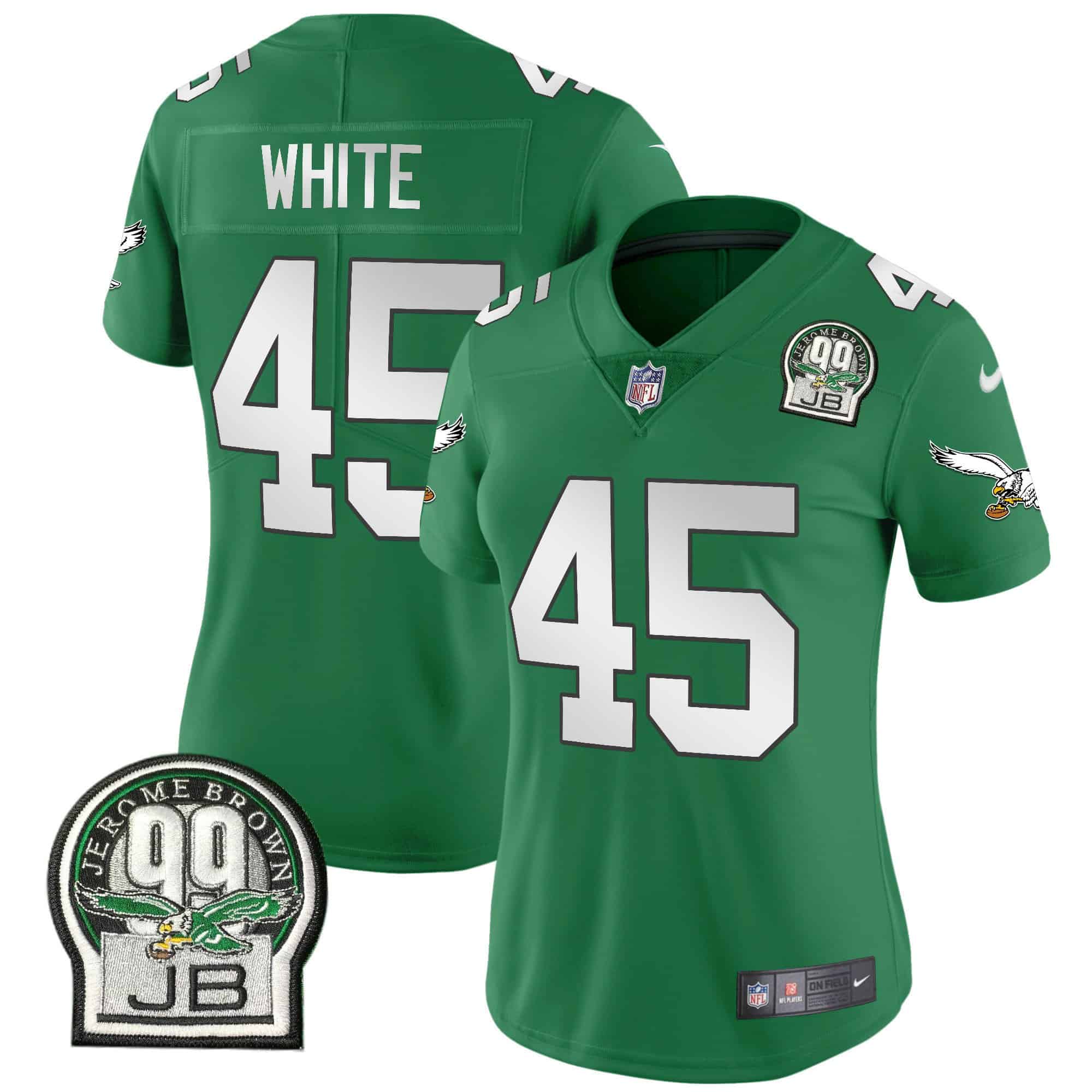 Women’s Eagles Jerome Brown Patch Kelly Green Alternate Jersey V2 – All Stitched – Kelly Green – Devin White