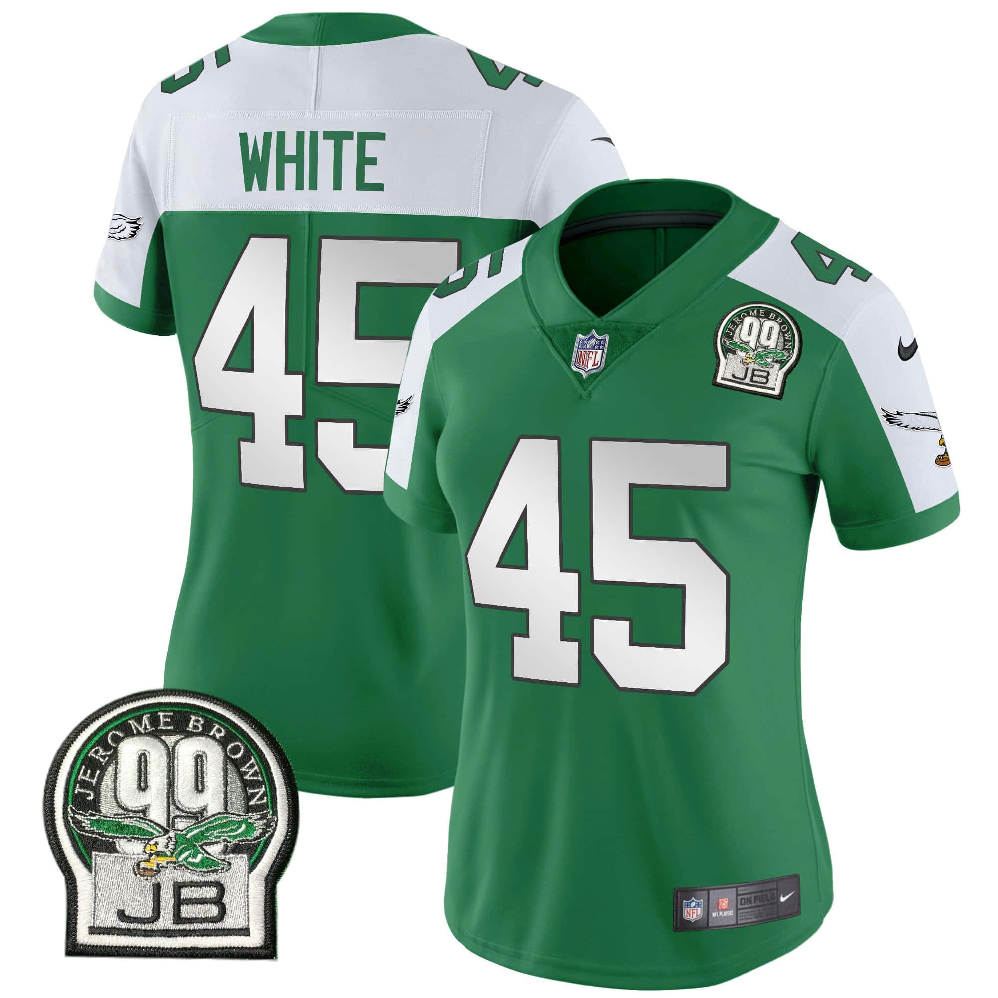 Women’s Eagles Jerome Brown Patch Kelly Green Alternate Jersey V2 – All Stitched – Kelly Alternate – Devin White