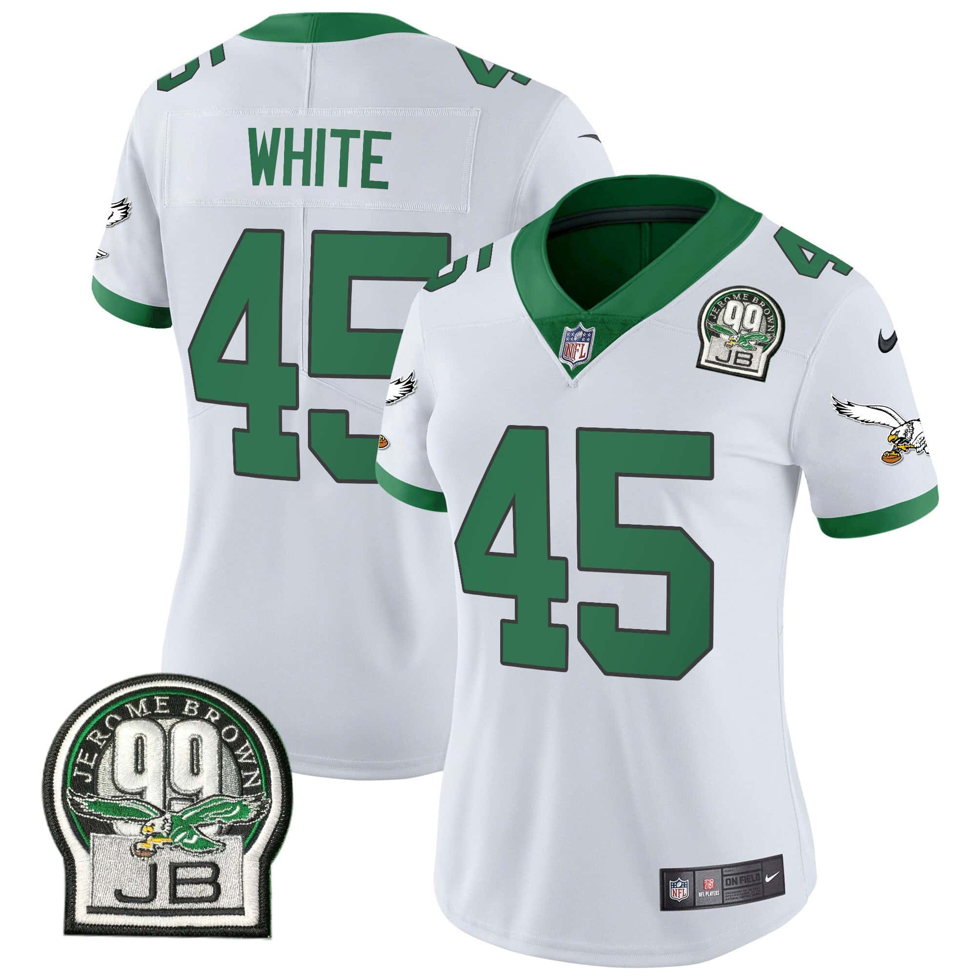 Women’s Eagles Jerome Brown Patch Kelly Green Alternate Jersey V2 – All Stitched – Kelly White – Devin White
