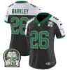 Women’s Eagles Jerome Brown Patch Kelly Green Alternate Jersey V2 – All Stitched – Black Alternate – Saquon Barkley
