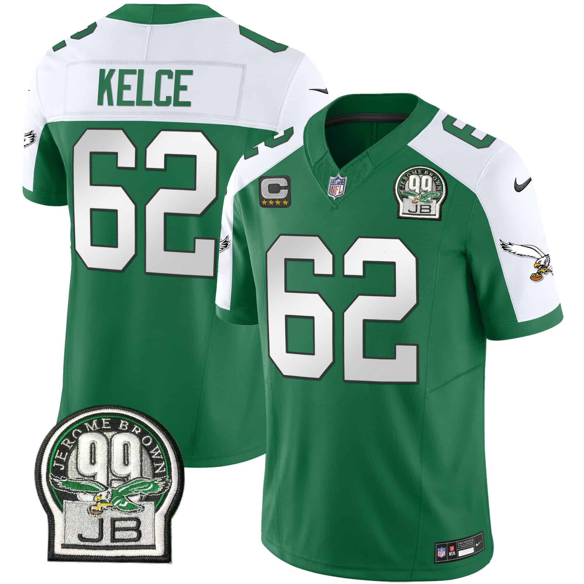 Men’s Eagles Jerome Brown Patch Kelly Green Alternate Jersey – All Stitched – Kelly Alternate – Jason Kelce
