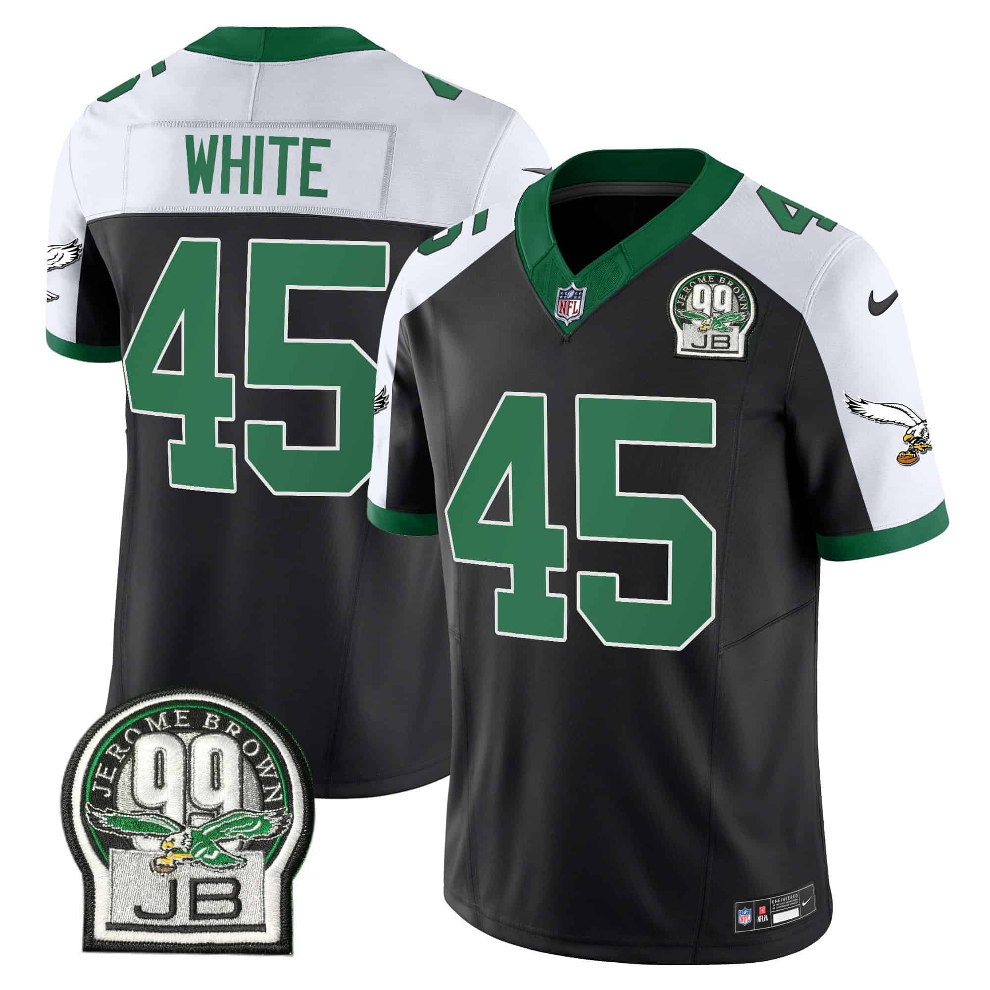 Men’s Eagles Jerome Brown Patch Kelly Green Alternate Jersey V2 – All Stitched – Black Alternate – Devin White