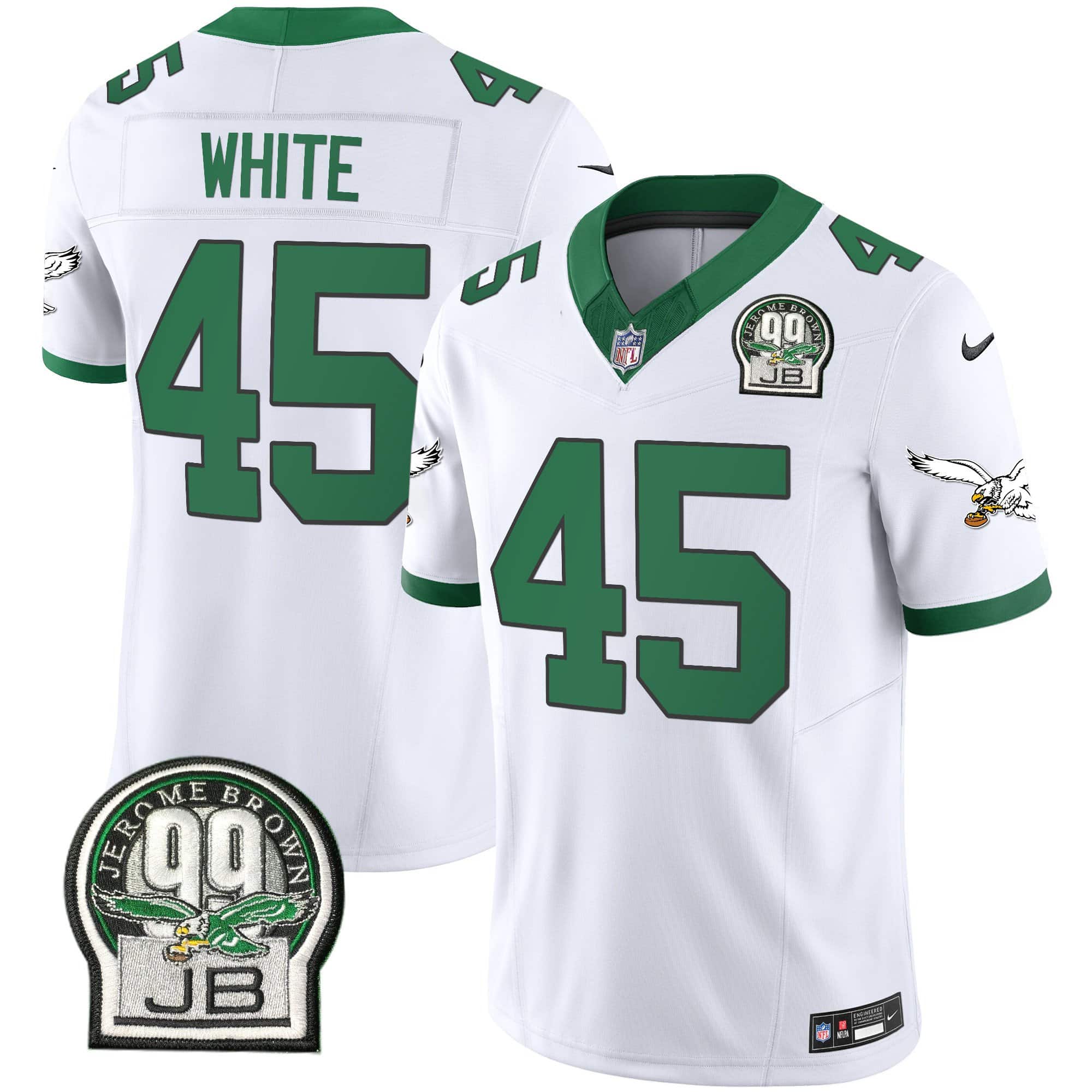 Men’s Eagles Jerome Brown Patch Kelly Green Alternate Jersey V2 – All Stitched – Kelly White – Devin White