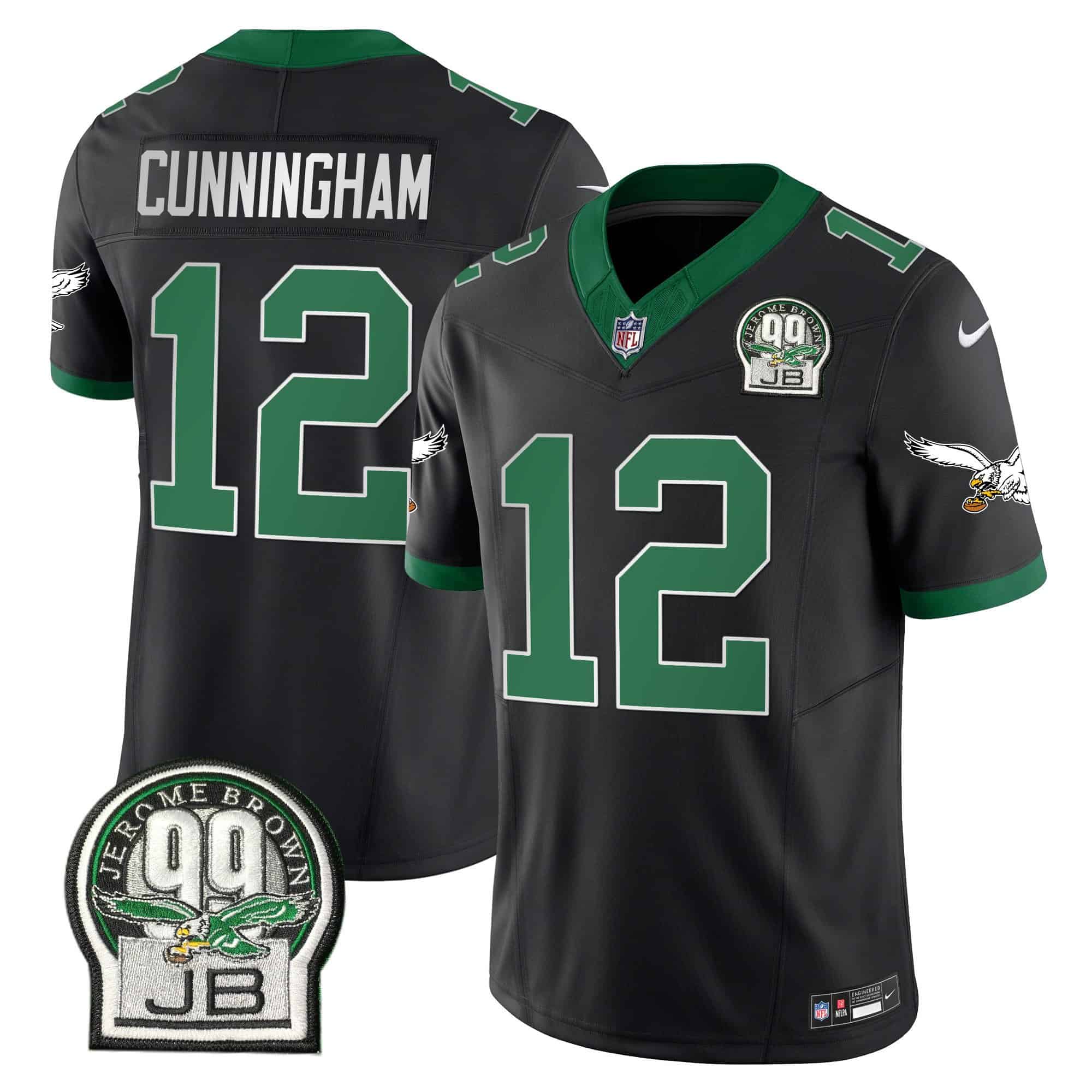 Men’s Eagles Jerome Brown Patch Kelly Green Alternate Jersey – All Stitched – Black – Randall Cunningham