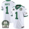 Men’s Eagles Jerome Brown Patch Kelly Green Alternate Jersey V2 – All Stitched – Kelly White – Jalen Hurts