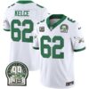 Men’s Eagles Jerome Brown Patch Kelly Green Alternate Jersey V2 – All Stitched – Kelly White – Jason Kelce
