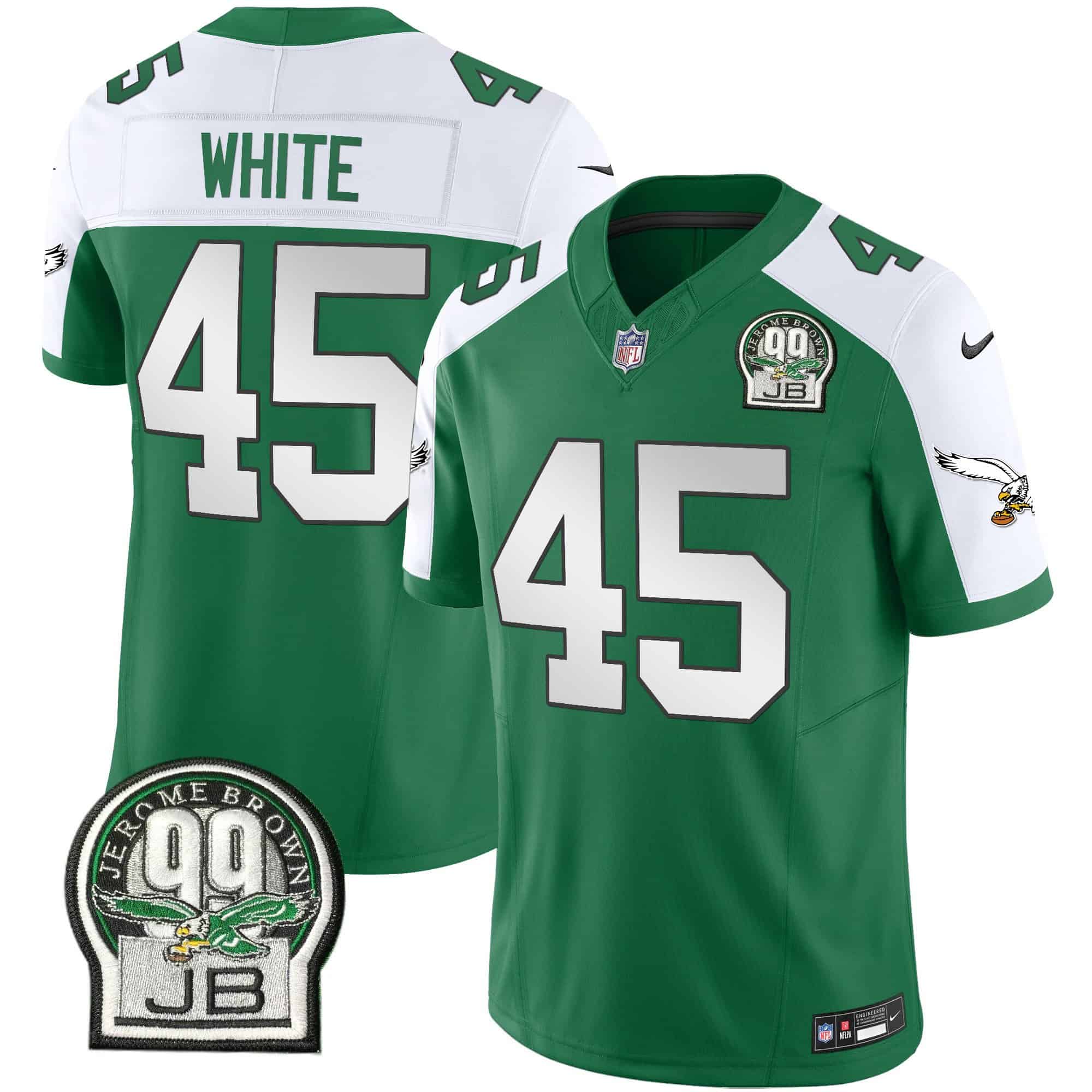 Men’s Eagles Jerome Brown Patch Kelly Green Alternate Jersey V2 – All Stitched – Kelly Alternate – Devin White
