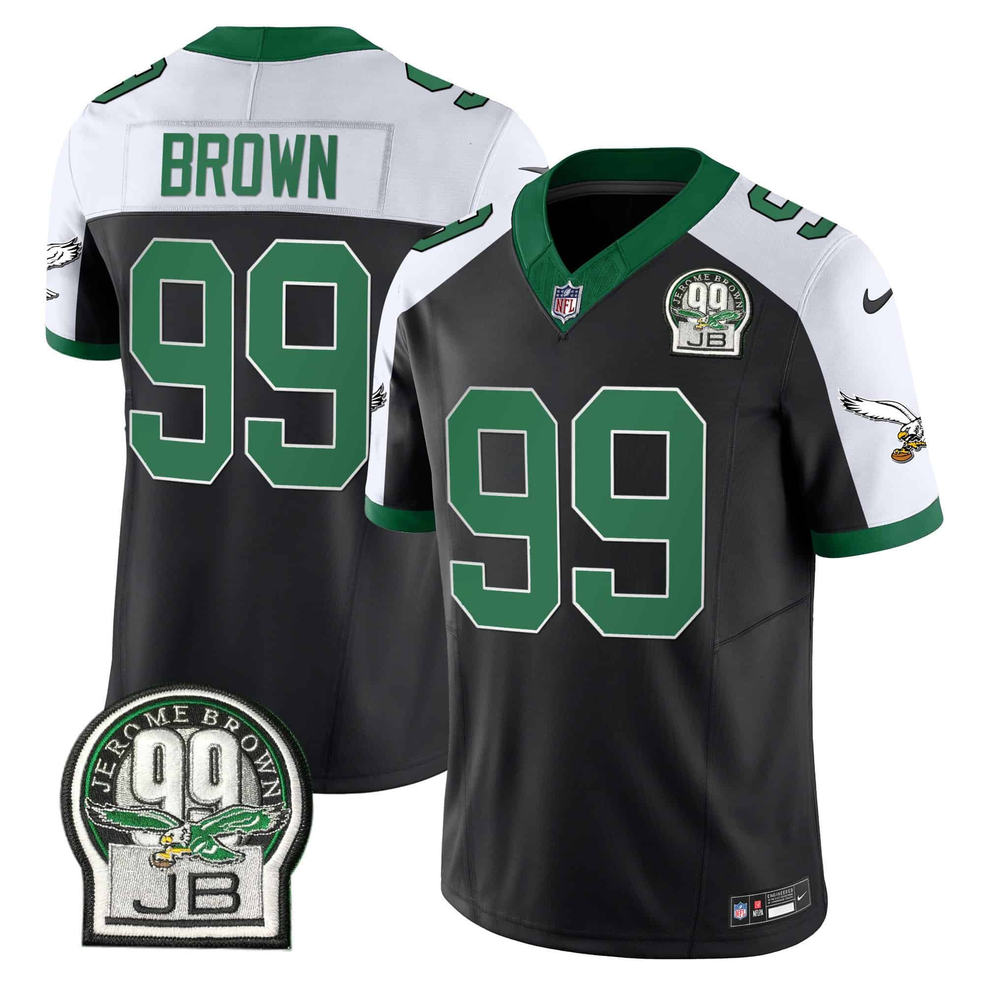 Men’s Eagles Jerome Brown Patch Kelly Green Alternate Jersey – All Stitched – Black Alternate – Jerome Brown