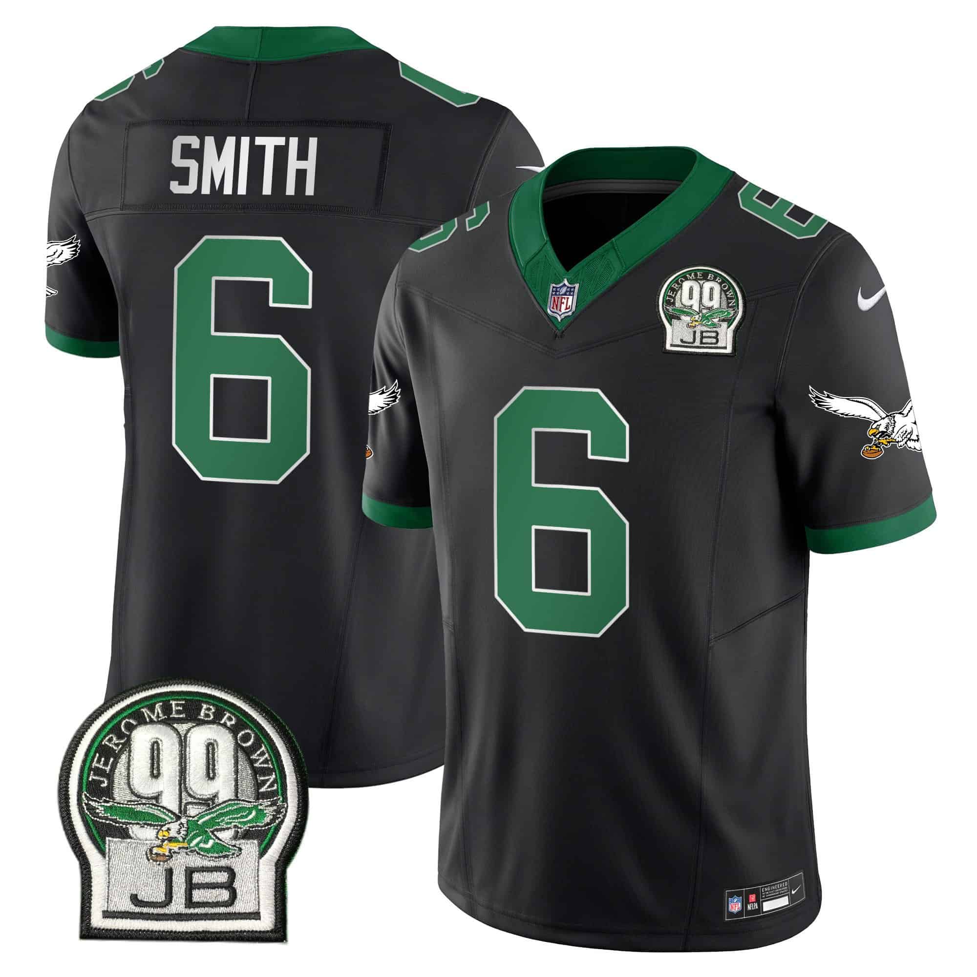 Men’s Eagles Jerome Brown Patch Kelly Green Alternate Jersey – All Stitched – Black – DeVonta Smith