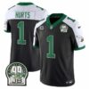 Men’s Eagles Jerome Brown Patch Kelly Green Alternate Jersey V2 – All Stitched – Black Alternate – Jalen Hurts