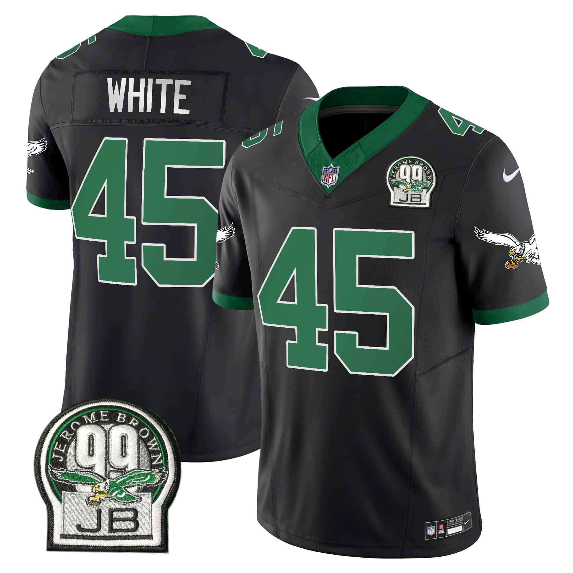 Men’s Eagles Jerome Brown Patch Kelly Green Alternate Jersey V2 – All Stitched – Black – Devin White