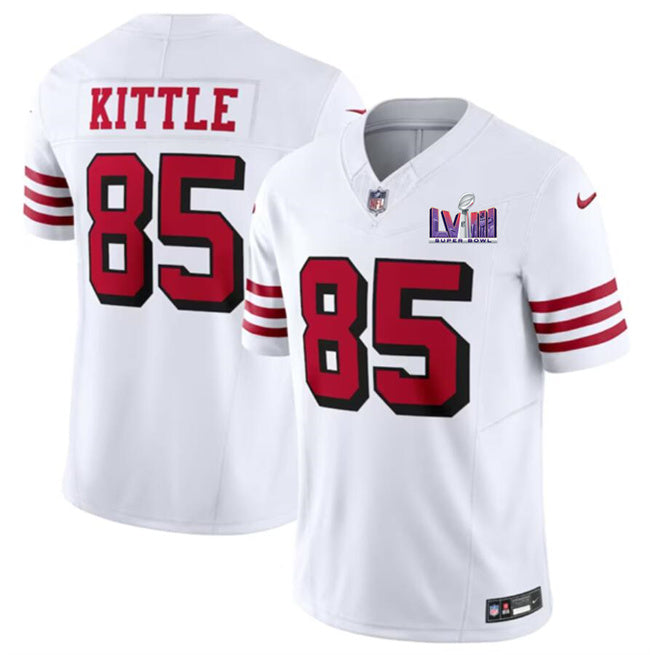 San Francisco 49Ers #85 George Kittle New White FUSE Super Bowl LVIII Patch Vapor Jersey