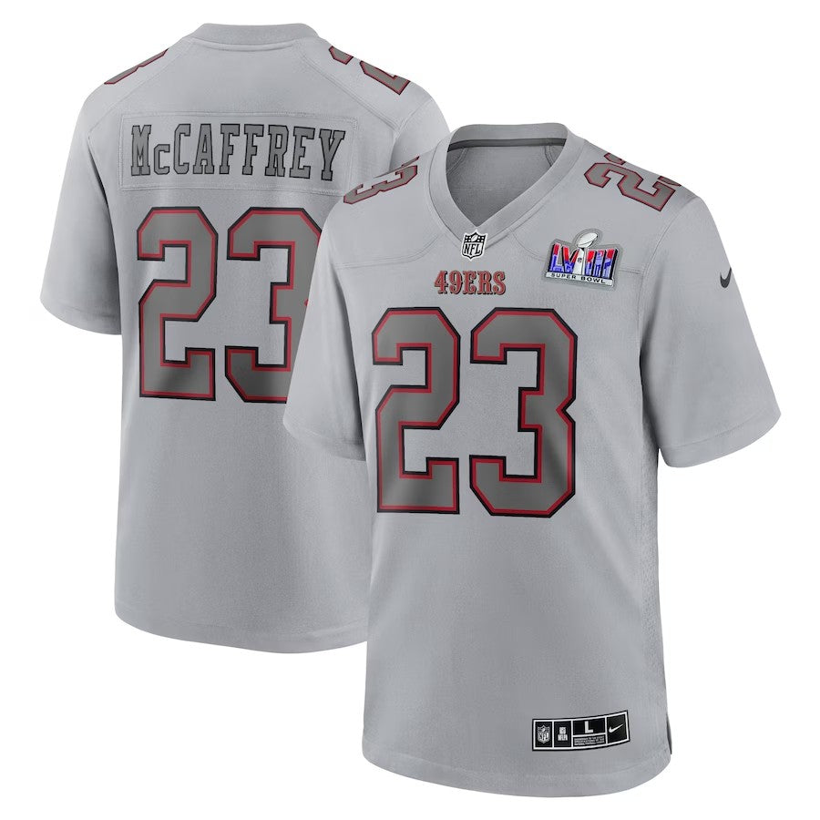 San Francisco 49Ers #23 Christian Mccaffrey Super Bowl LVIII Atmosphere Fashion Game Jersey – Gray