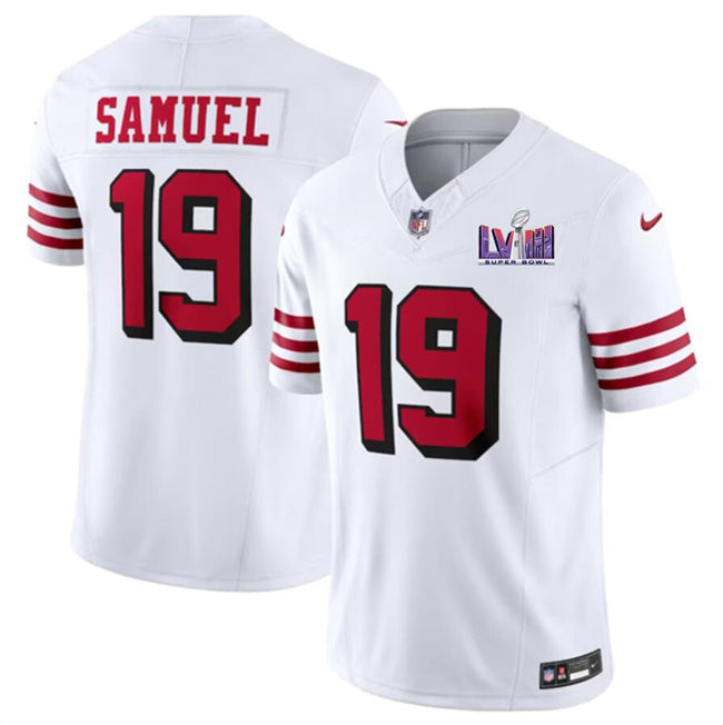 San Francisco 49Ers #19 Deebo Samuel New White FUSE Super Bowl LVIII Patch Jersey