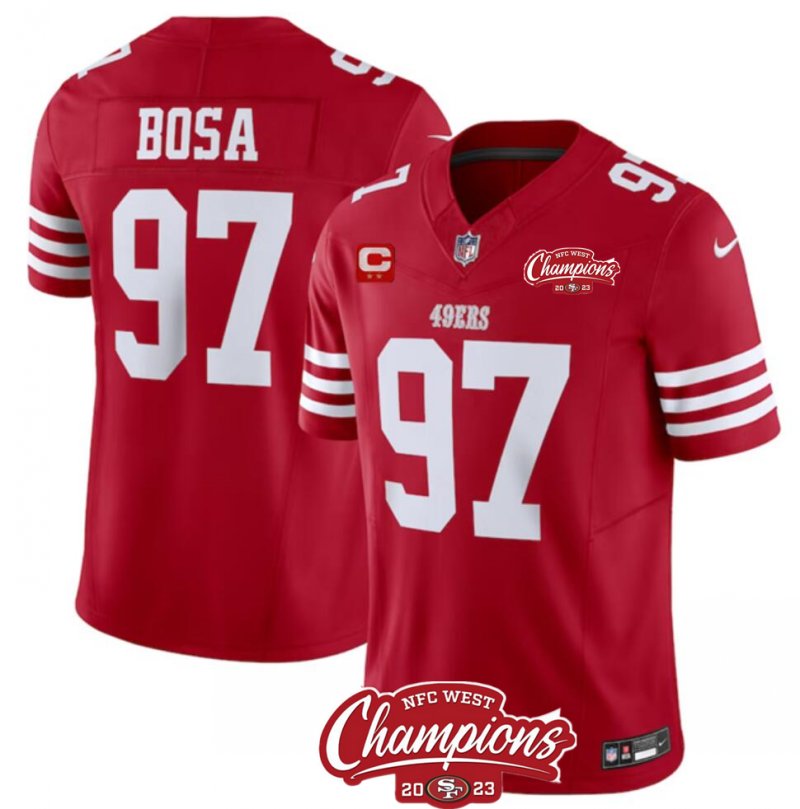 San Francisco 49Ers #97 Nick Bosa Red 2023 Fuse With 2-Star C Patch And Nfc Jersey