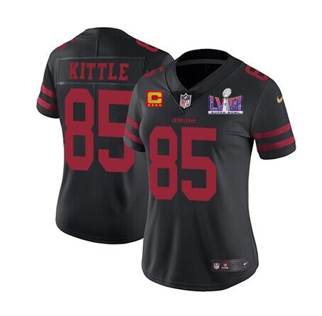 NFL San Francisco 49Ers #85 George Kittle Black Super Bowl LVIII Patch And 4- Jersey