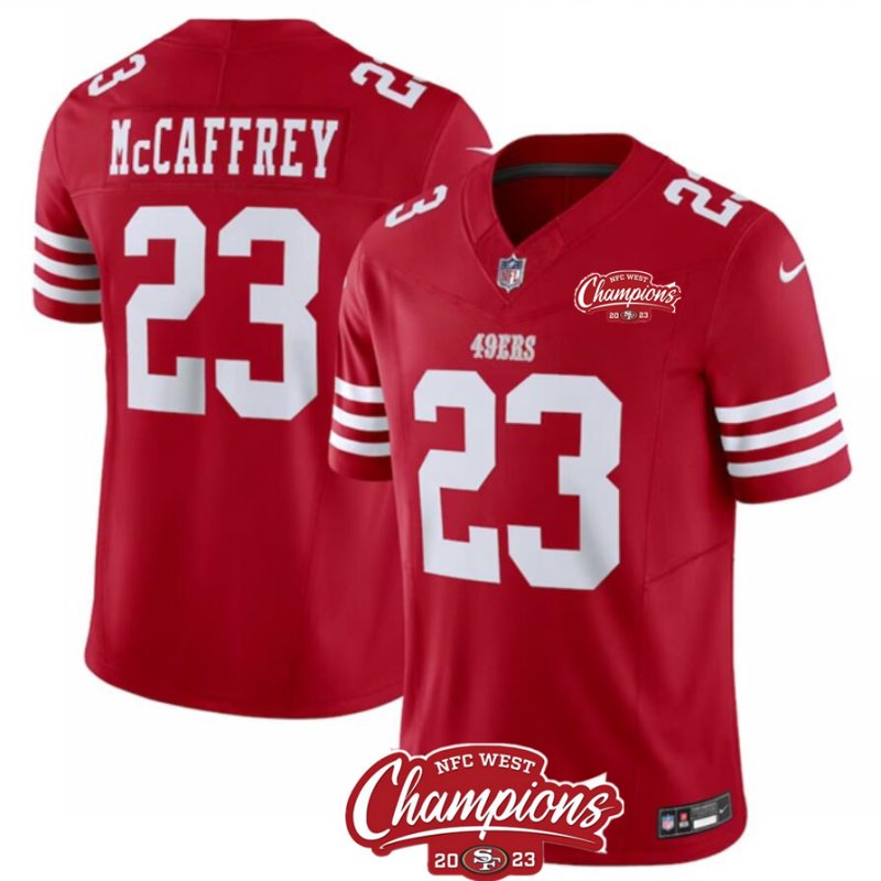 San Francisco 49Ers #23 Christian Mccaffrey Red 2023 Fuse Nfc West Champions 2 Jersey