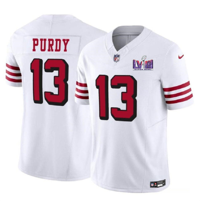 San Francisco 49Ers #13 Brock Purdy New White FUSE Super Bowl LVIII Patch Vapor Jersey