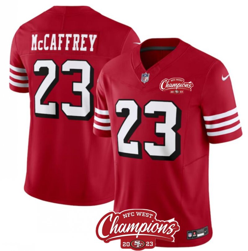 San Francisco 49Ers #23 Christian Mccaffrey Red 2023 Fuse Nfc West Champions Jersey Jersey