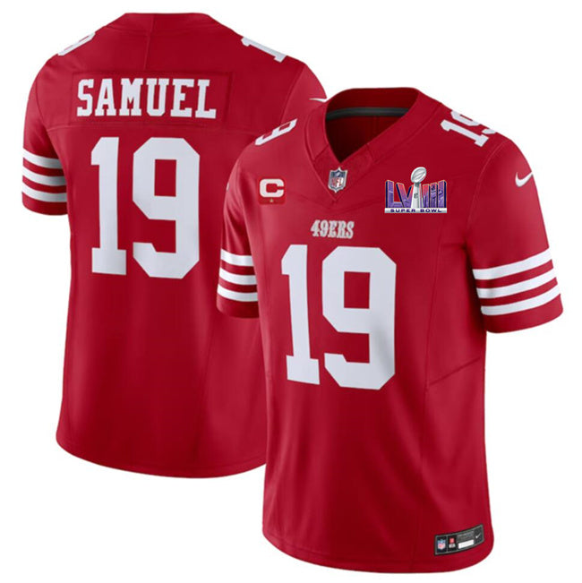 San Francisco 49Ers #19 Deebo Samuel Red FUSE Super Bowl LVIII Patch And 1- Jersey