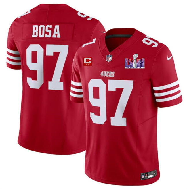 San Francisco 49Ers #97 Nick Bosa Red FUSE Super Bowl LVIII Patch And 2-Star C Jersey
