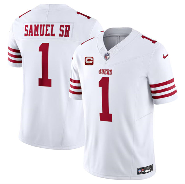 San Francisco 49Ers #1 Deebo Samuel SR White 2024 FUSE With 2 Star C Patch Jersey
