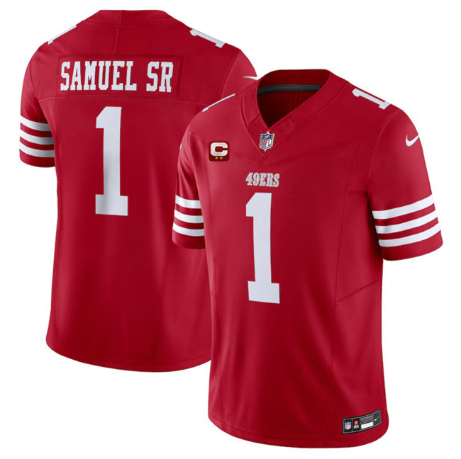 San Francisco 49Ers #1 Deebo Samuel SR Red 2024 FUSE With 2 Star C Patch Jersey