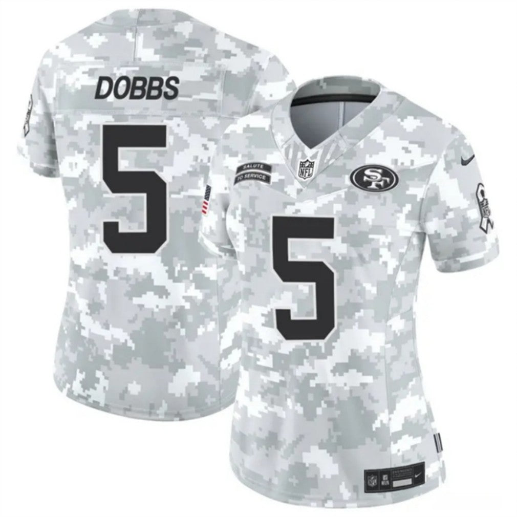 Women San Francisco 49Ers #5 Joshua Dobbs 2024 FUSE Arctic Camo Salute To Service Limited Football Stitched Jersey