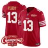 Men’s 49ers NFC West Champions Gold Trim Vapor Jersey – All Stitched – Red – Brock Purdy