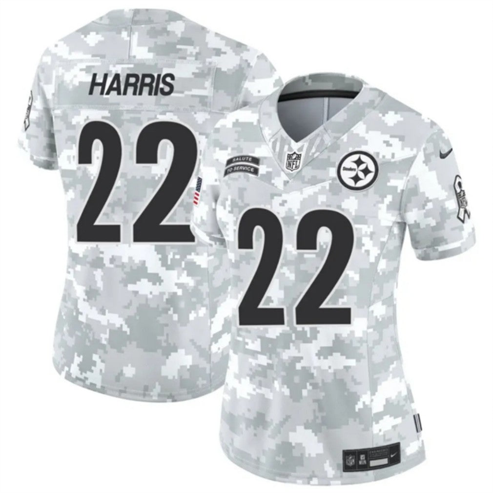 Women Pittsburgh Steelers #22 Najee Harris 2024 FUSE Arctic Camo Salute To Service Limited Football Stitched Jersey