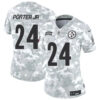 Women Pittsburgh Steelers #24 Joey Porter Jr 2024 FUSE Arctic Camo Salute To Service Limited Football Stitched Jersey