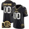Steelers Home Patch Gold Vapor Custom Jersey – All Stitched – Men – Black Limited