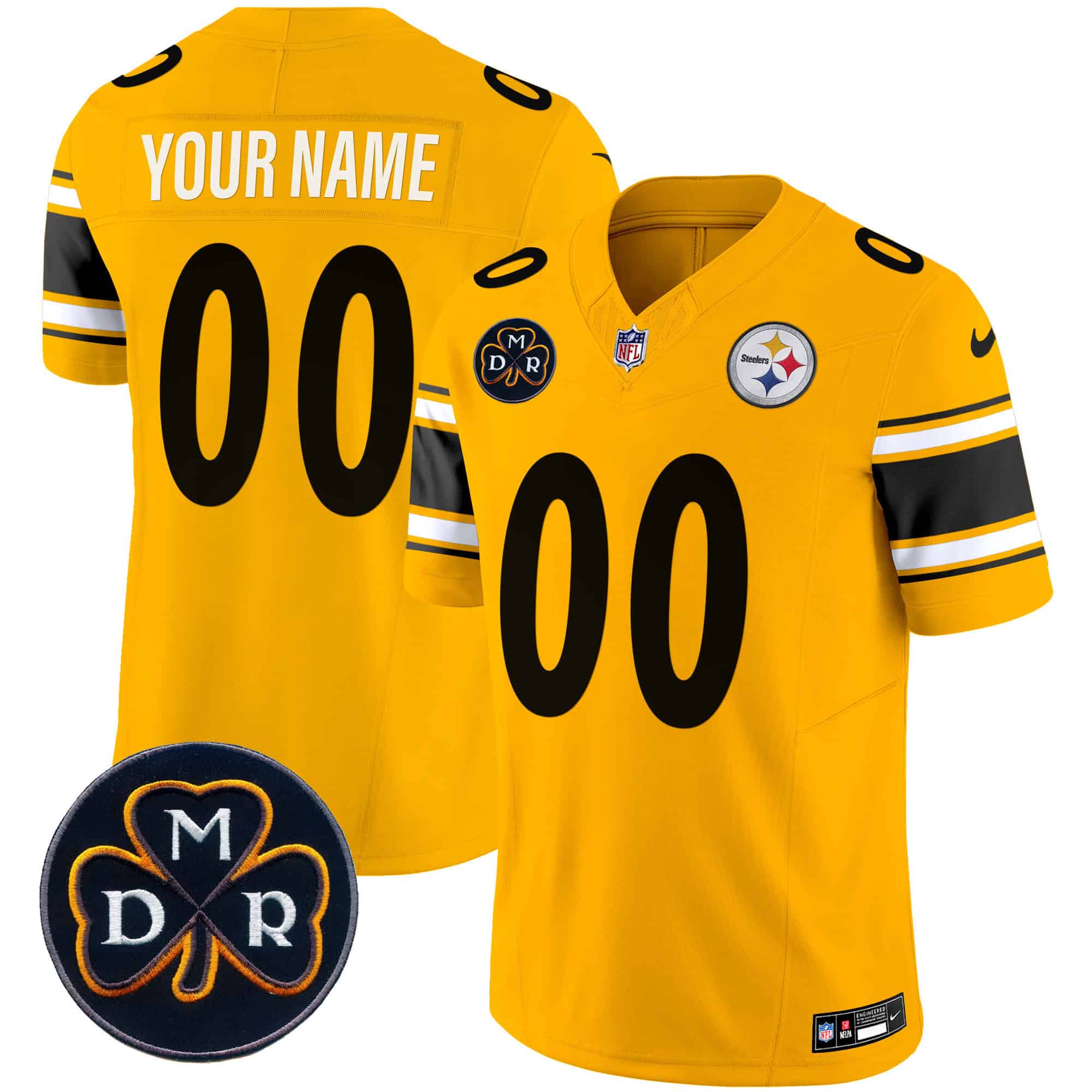 Steelers DMR Patch Vapor Limited Custom Jersey – All Stitched – Men – Gold