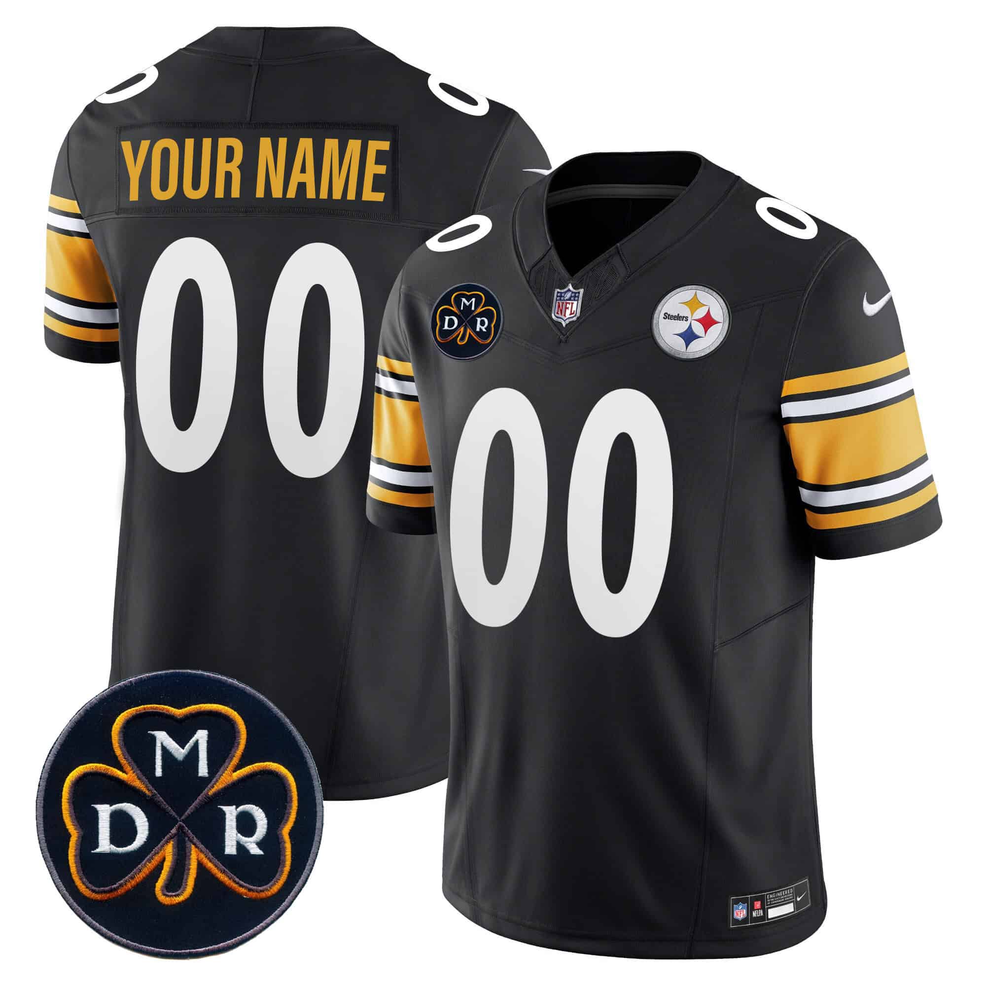 Steelers DMR Patch Vapor Limited Custom Jersey – All Stitched – Men – Black