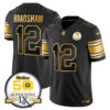 Men’s Steelers 50th Anniversary of Super Bowl IX Patch Gold Vapor Limited Jersey – All Stitched – Black Gold – Terry Bradshaw