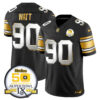 Men’s Steelers 50th Anniversary of Super Bowl IX Patch Gold Vapor Limited Jersey – All Stitched – Black Limited – T. J. Watt