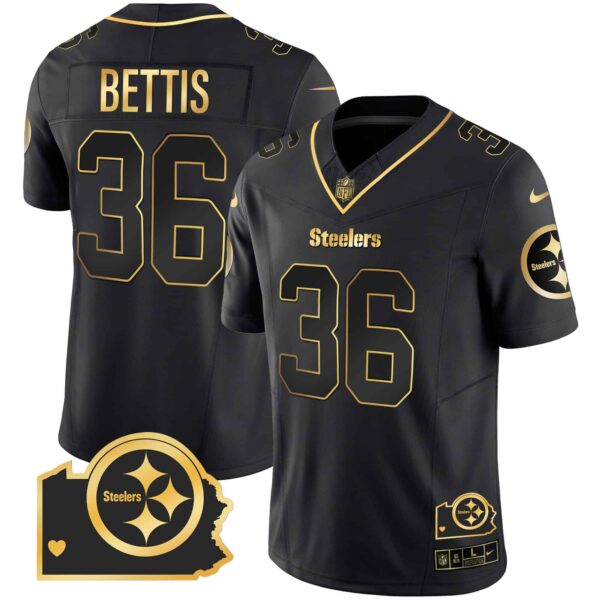Men’s Steelers Home Patch Gold Vapor Jersey – All Stitched – Black Gold – Jerome Bettis