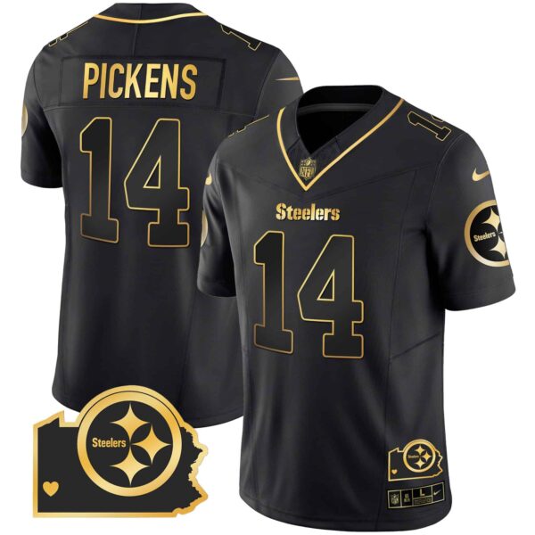 Men’s Steelers Home Patch Gold Vapor Jersey – All Stitched – Black Gold – George Pickens