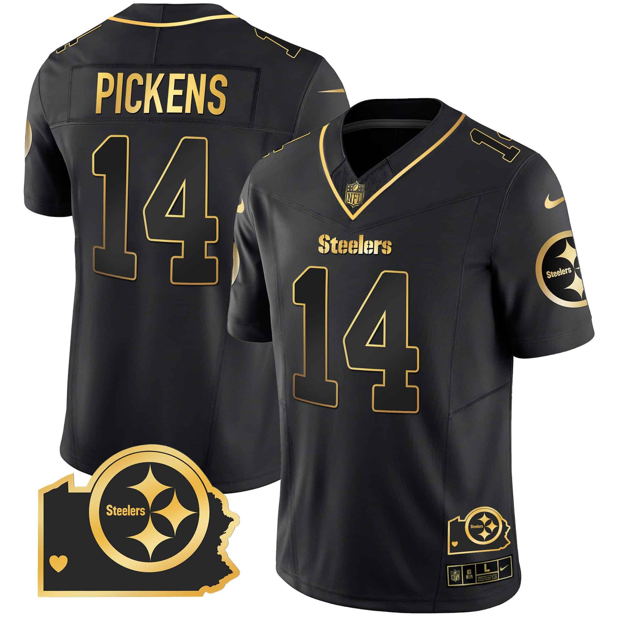 Men’s Steelers Home Patch Gold Vapor Jersey – All Stitched – Black Gold – George Pickens