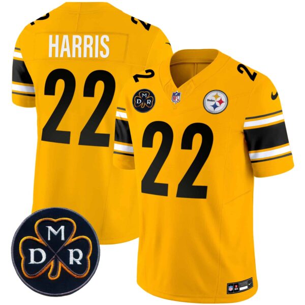 Men’s Steelers DMR Patch Vapor Limited Jersey – All Stitched – Gold – Najee Harris