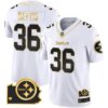 Men’s Steelers Home Patch Gold Vapor Jersey – All Stitched – White Gold – Jerome Bettis