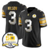 Men’s Steelers 50th Anniversary of Super Bowl IX Patch Gold Vapor Limited Jersey – All Stitched – Black Limited – Russell Wilson