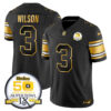 Men’s Steelers 50th Anniversary of Super Bowl IX Patch Gold Vapor Limited Jersey – All Stitched – Black Gold – Russell Wilson