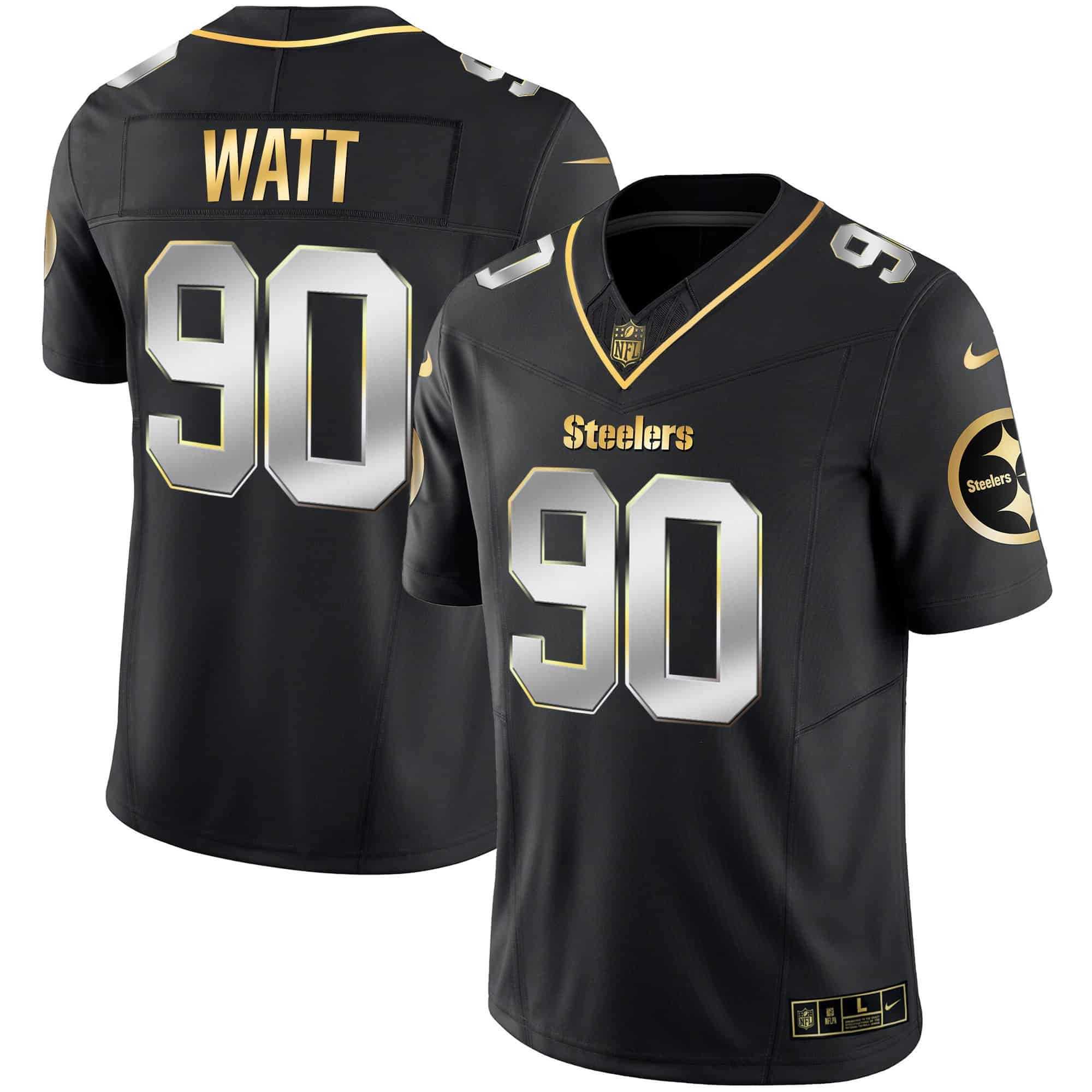 Men’s Steelers Gold Vapor Jersey V2 – All Stitched – Black Limited – T. J. Watt