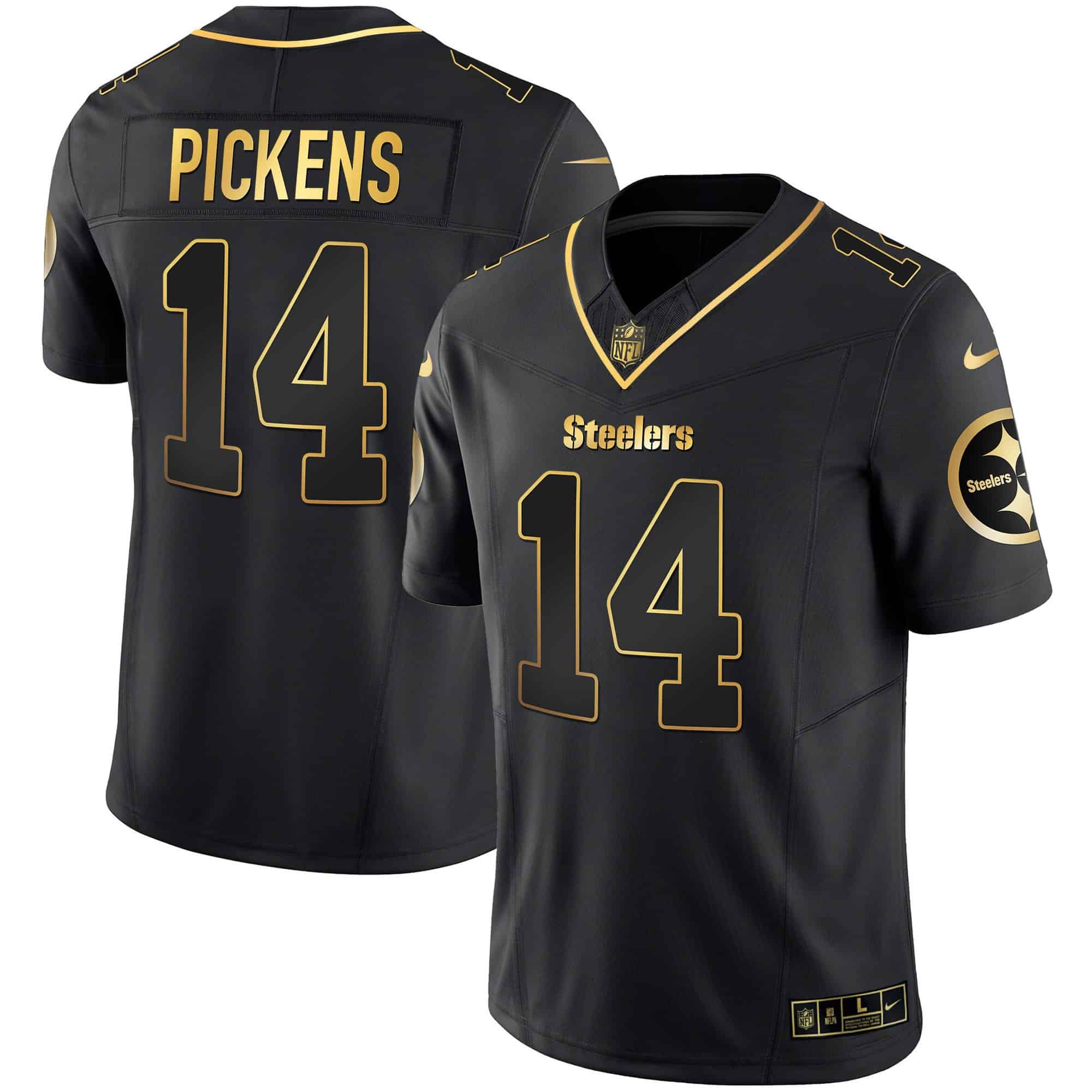 Men’s Steelers Gold Vapor Jersey V2 – All Stitched – Black Gold – George Pickens