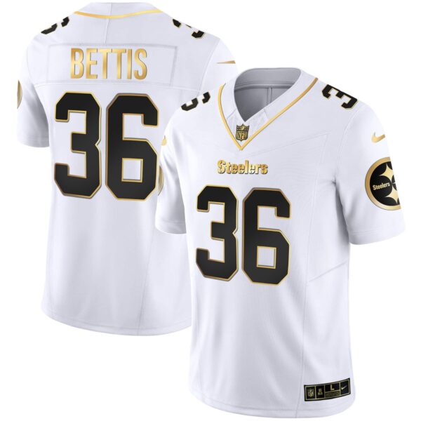 Men’s Steelers Gold Vapor Jersey V2 – All Stitched – White Gold – Jerome Bettis