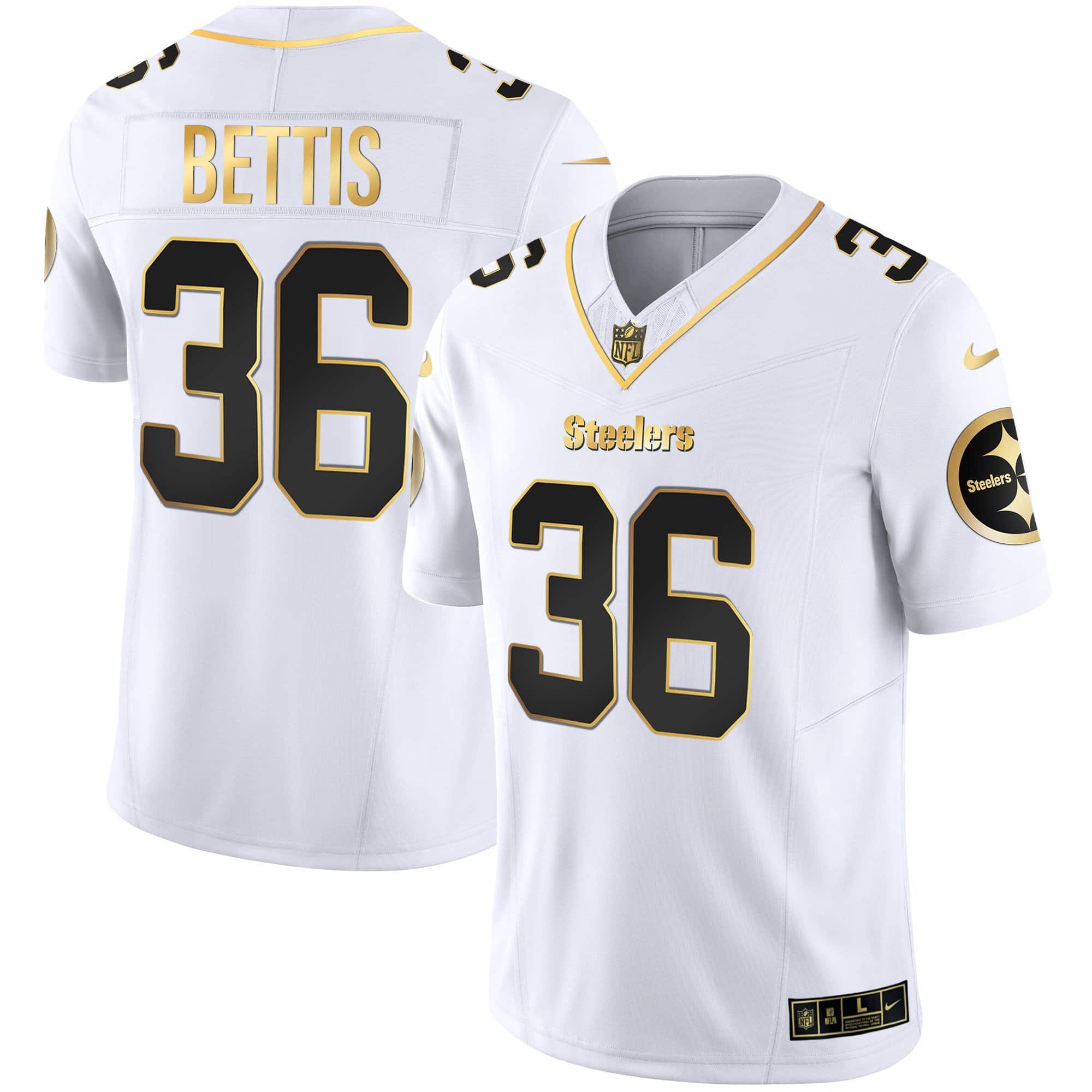 Men’s Steelers Gold Vapor Jersey V2 – All Stitched – White Gold – Jerome Bettis