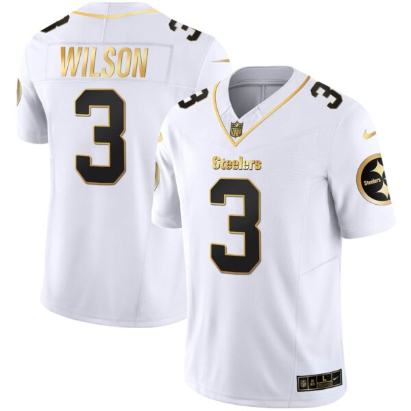 Men’s Steelers Gold Vapor Jersey V2 – All Stitched – White Gold – Russell Wilson